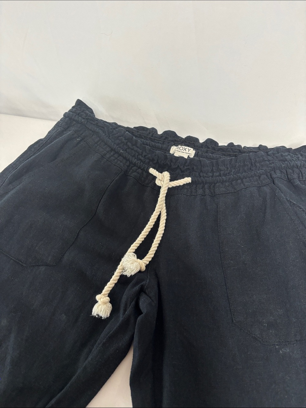 Roxy Women's Small Black Linen Blend Drawstring Beach Pants Pull On Casual - Picture 3 of 5